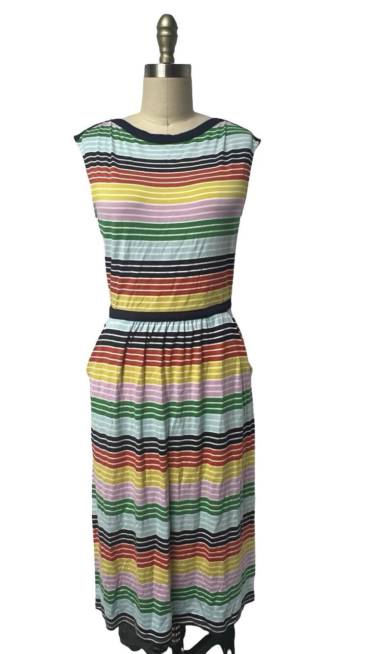 Boden 6 L Multi Rainbow Stripe Striped Pockets Eleanor Jersey Dress